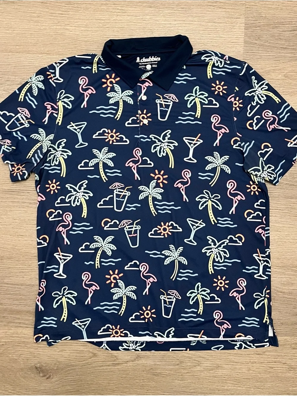 Chubbies The Weekend Men Navy Neon Tropical Print Polo XL - Picture 2 of 6